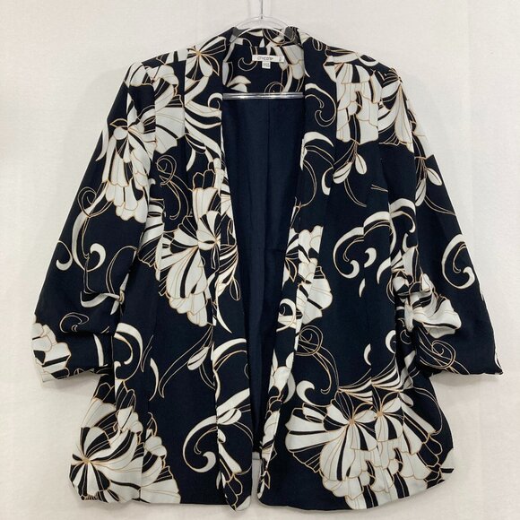 Chico's size 20 Navy White Floral Open Front 3/4 Sleeve Preppy Blazer Office - Picture 1 of 8